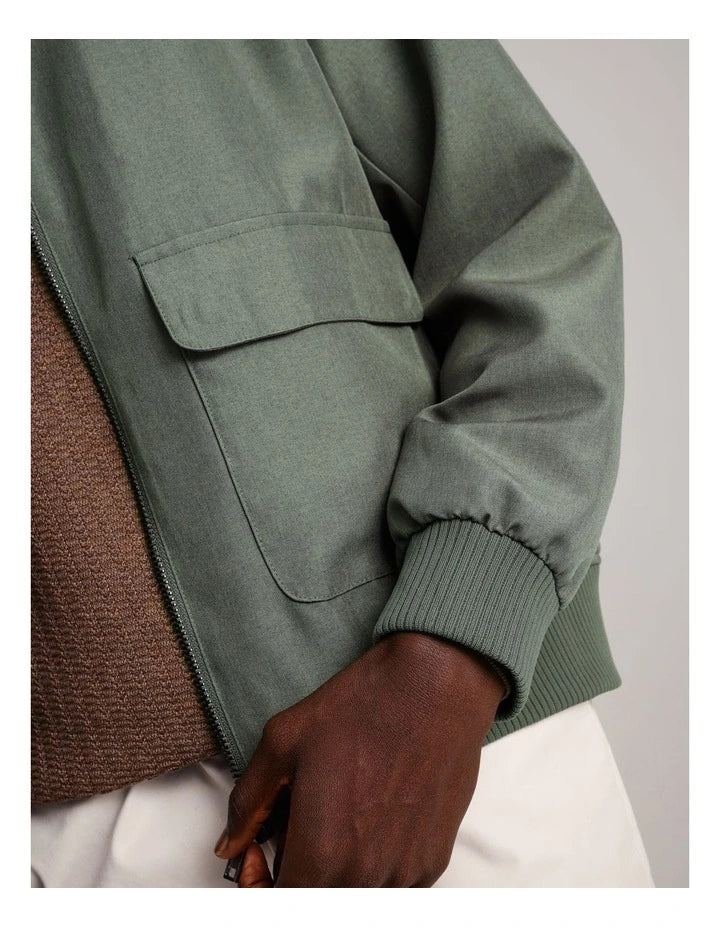 Daniel Double Pocket Bomber Jacket in Khaki
