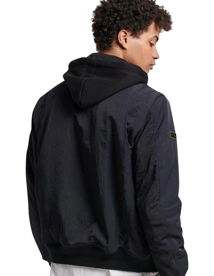 Military Hooded MA1 Jacket in Jet Black
