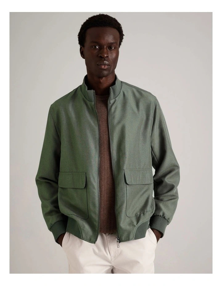 Daniel Double Pocket Bomber Jacket in Khaki
