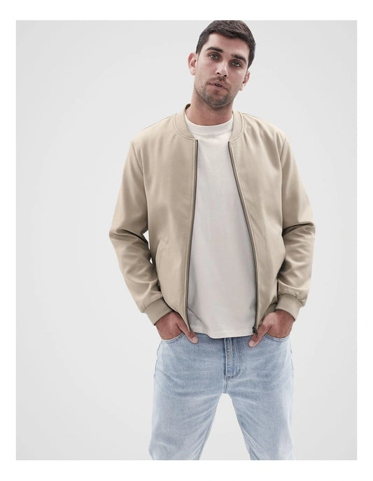 Twill Bomber Jacket in Stone