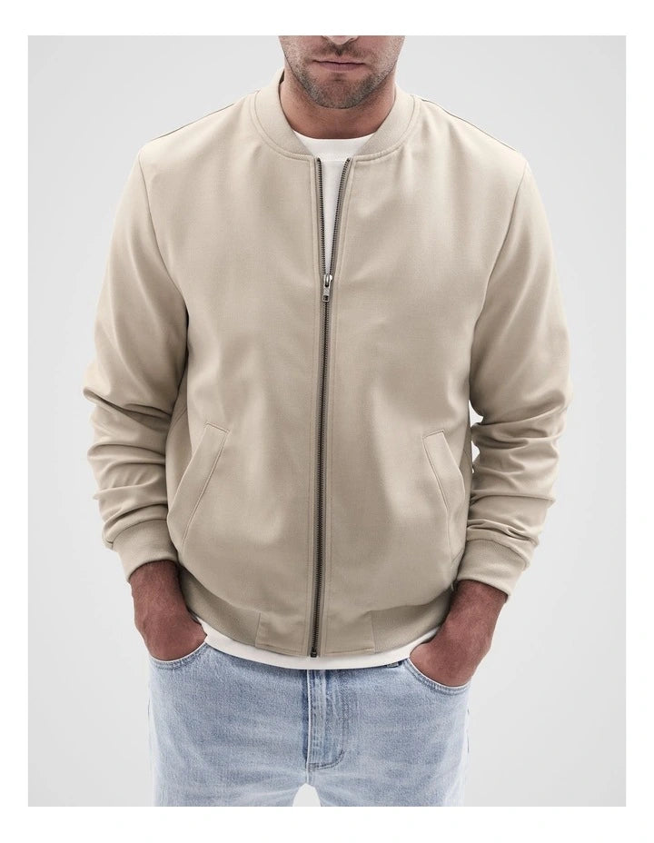 Twill Bomber Jacket in Stone